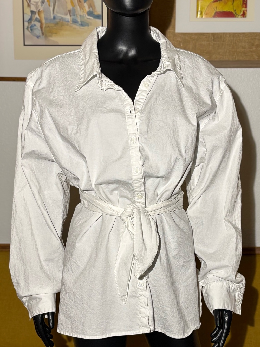 Signature Weekend White Belted Tie-Waist Shirt Jacket Cotton Blend Plus Size 3X